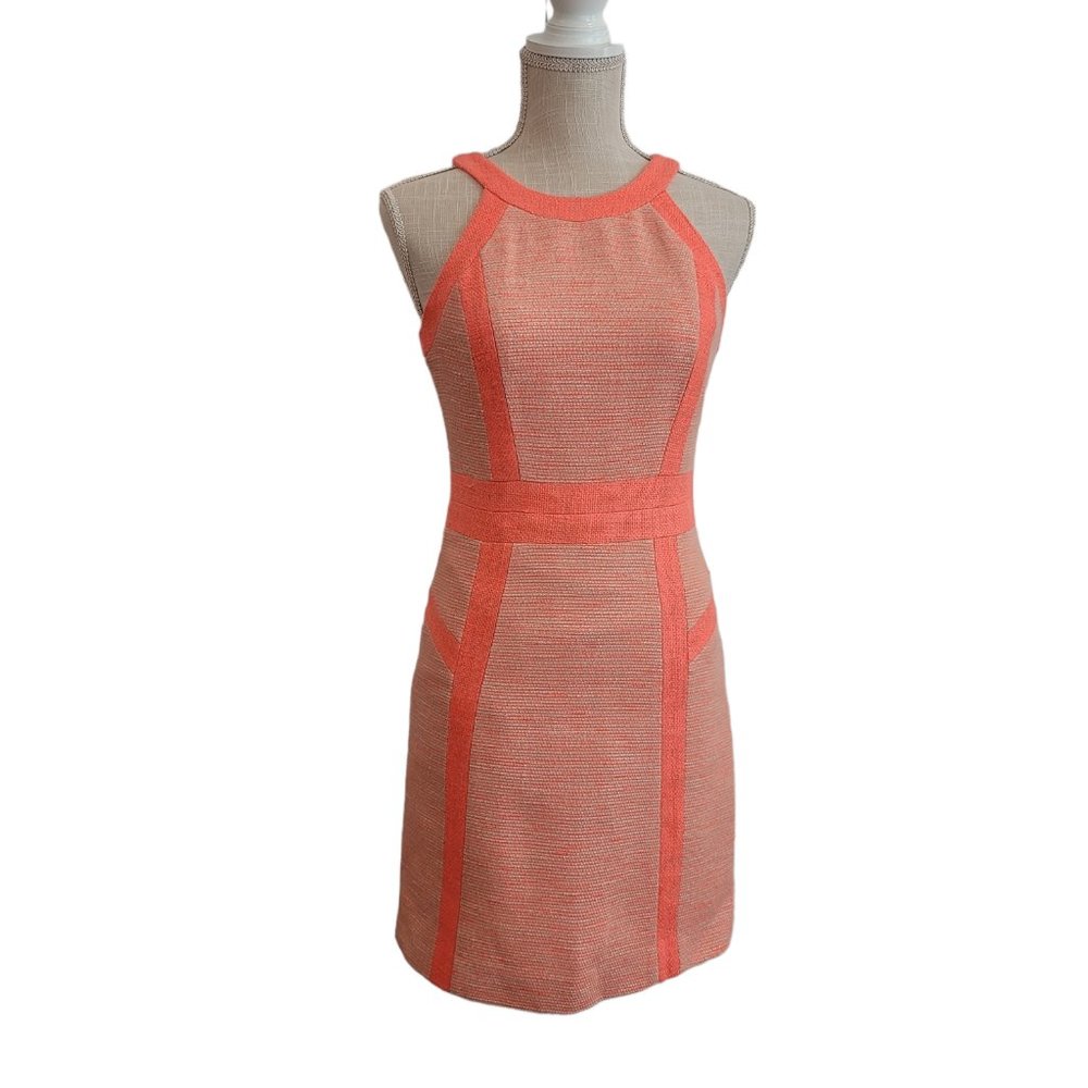 Milly Coral Orange Tweed Woven Lined Mini Dress Size 0